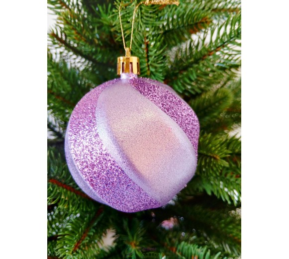 Новорічна куля в блискітках "Хвилька" Ø80мм фіолетова, ціна за набір 4шт